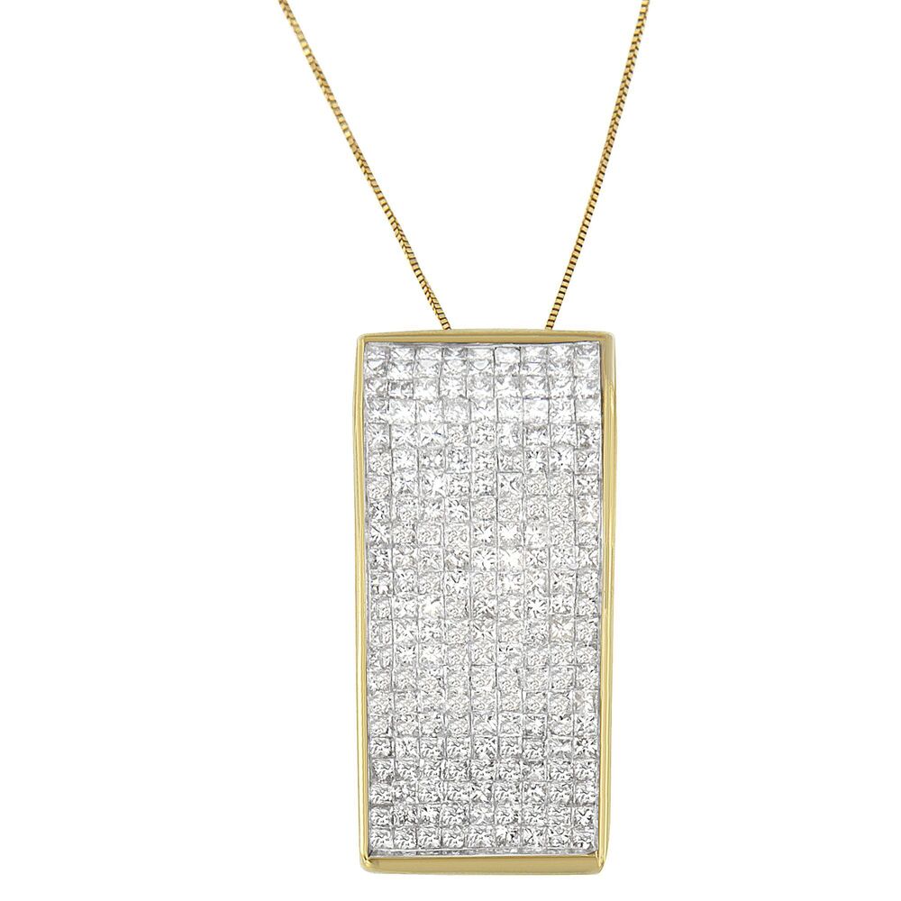 14K Yellow Gold Princess Cut Diamond Block Pendant Necklace (2 5/8 cttw, H-I